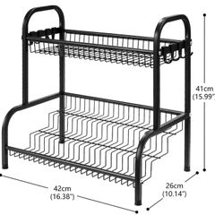 2-Tier Black Metal Countertop Spice Rack / Kitchen Organiser