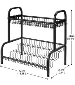 2-Tier Black Metal Countertop Spice Rack / Kitchen Organiser