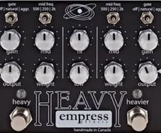 Heavy Empress, distortion guitar pedal and power source.
