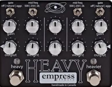 Heavy Empress, distortion guitar pedal and power source.