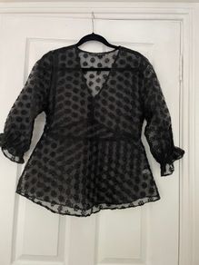 Black Sheer Embroidered Top - Innocence, UK 8