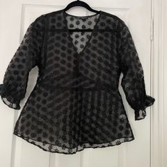 Black Sheer Embroidered Top - Innocence, UK 8