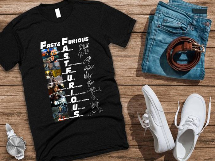 Fast & Furious Anniversary 9 Years T Shirt movie stars with signatures t-shirt