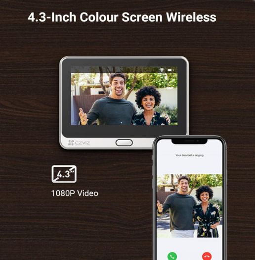 EZVIZ Peephole Camera, Door View Cam with 4.3 Monitor, 35-105mm Door Thickness, Wireless Doorbell Security Camera Wi-Fi, 1080P HD Video