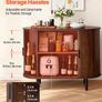 Coffee Bar Cabinet, Mid Century Fluted Coffee Bar Table, Buffet Stand Cabinet with 2 Sliding Doors Image 4