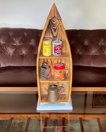 Wooden Boat Wall Shelf Vintage Nautical Decor Rustic Maritime Coastal Display