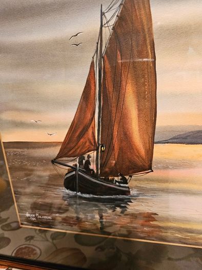 Original Painting , Watercolour by Helen Mulkerns (1996) - Galway Hooker at Sunset
