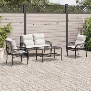 4 Piece Rattan Garden Sofa Set with Cushions
