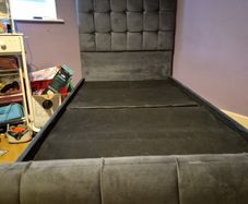 2 single bed base beds with head board dark grey