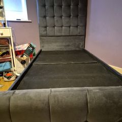 2 single bed base beds with head board dark grey