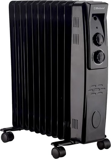 2500W Oil Filled Radiator Heater, 11 Fins Portable Electric Radiator with Adjustable Thermostat & Safety Cut-Off, Energy Saving Room Heater for Home & Office - Black