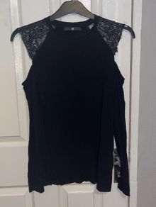V by Very black cut out shoulders lace detail top