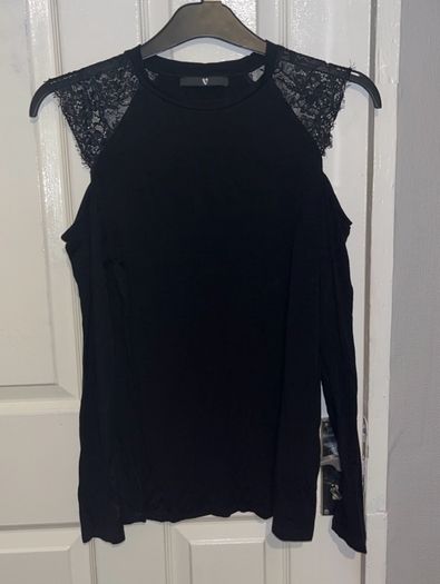 V by Very black cut out shoulders lace detail top