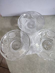 Set Of 3 - 6.5  Inches Shallow Vintage Bohemia Hand Cut Lead Crystal 24% Au Plomb Czechoslovakia Dish Bowl
