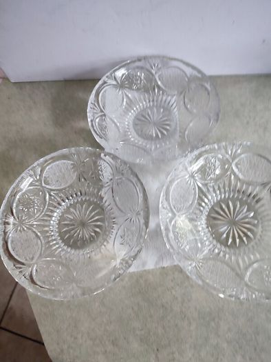 Set Of 3 - 6.5  Inches Shallow Vintage Bohemia Hand Cut Lead Crystal 24% Au Plomb Czechoslovakia Dish Bowl
