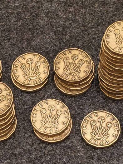 59x George VI threepence coin 1937 to 1952