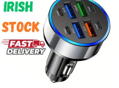 8 Port Car Charger 120W | 4 USB-A + 4 Type-C | Fast Charging Adapter for Xiaomi