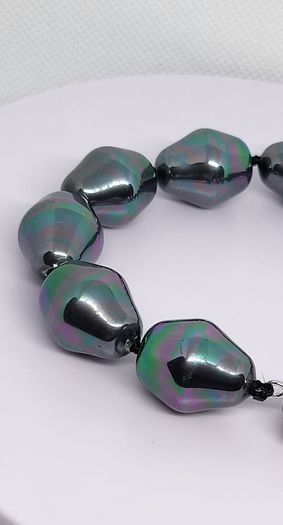 Peacock Color Shell Pearl Bracelet (Size - 8) in Rhodium Overlay Sterling Silver