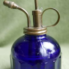Vintage Perfume Vaporizer Glass Blue Ribbed
