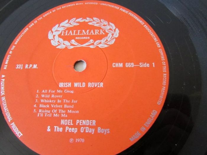 Irish Wild Rover Lp, Noel Pender & The Peep O'day Boys,
