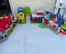 Set of 3 Little People Buildings - Fisher Price Little People House, Farm and Fire & Rescue station