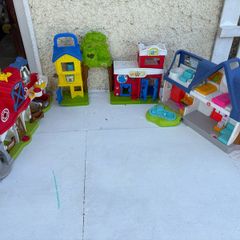 Set of 3 Little People Buildings - Fisher Price Little People House, Farm and Fire & Rescue station
