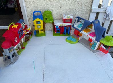 Set of 3 Little People Buildings - Fisher Price Little People House, Farm and Fire & Rescue station