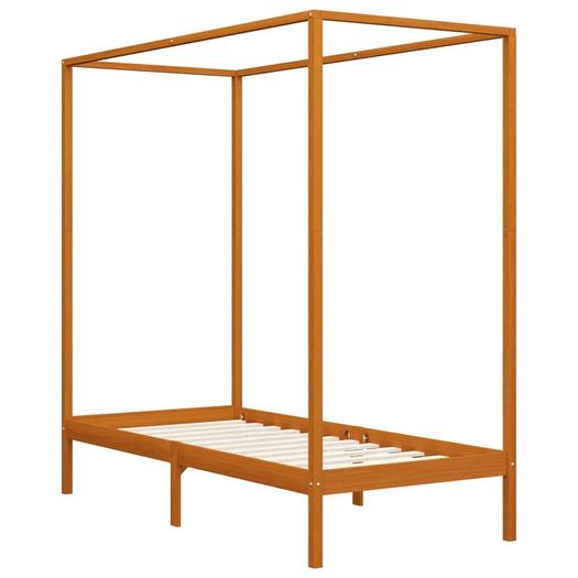 Canopy Bed Frame Honey Brown Solid Pine Wood 100x200 cm