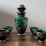 Art noveau emerald green silver overlay decanter & six cup set Image 2