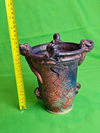 Michael Kennedy Sligo Studio Pottery Vase , Irish Ceramic Art, Ram Horn Handles