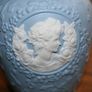 Large Blue Jasperware Vase. 1970s. H-7" Image 4