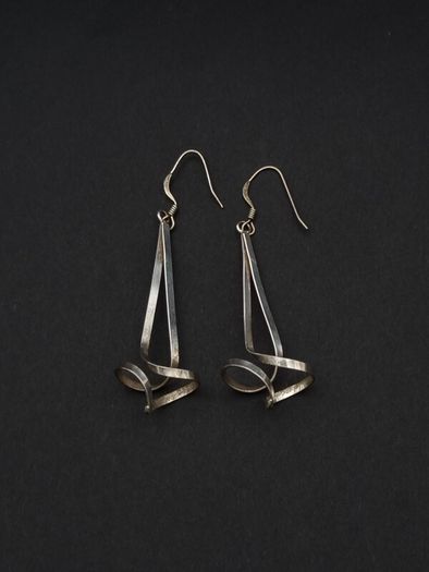Vintage 925 Silver Long Abstract Sculptural Earrings