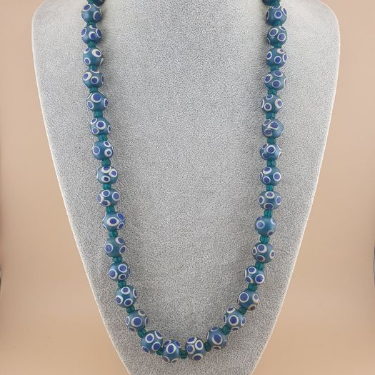 Vintage Venetain Style Thousand Eyes Blue Glass Beads 24 inches
