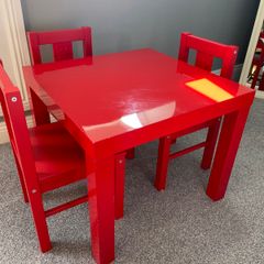Red Children Table and Chairs. Ikea Lack and Kritter