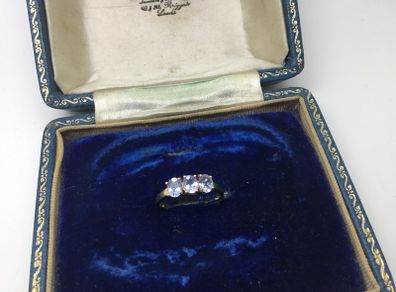 9ct Gold 1 Carat Tanzanite Trilogy Ring. Size N