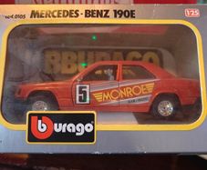 Bburago 1:24 scale diecast model Mercedes Benz 190E,  'Monroe' rally version, in box.