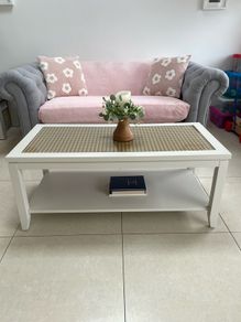 Painted coffee table with wicker effect top