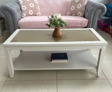 Painted coffee table with wicker effect top