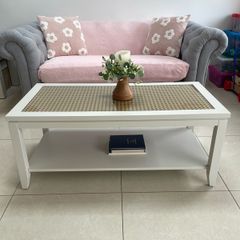 Painted coffee table with wicker effect top