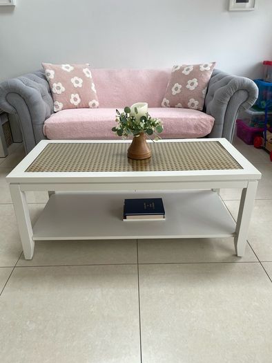 Painted coffee table with wicker effect top