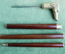 Vintage Walking Stick, Sword Stick Brass Handle that separates into 3 parts - Greyhound Head - Vintage walking stick