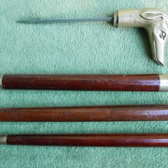Vintage Walking Stick, Sword Stick Brass Handle that separates into 3 parts - Greyhound Head - Vintage walking stick