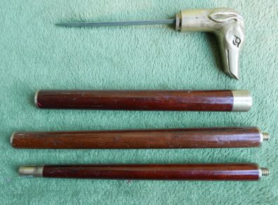 Vintage Walking Stick, Sword Stick Brass Handle that separates into 3 parts - Greyhound Head - Vintage walking stick