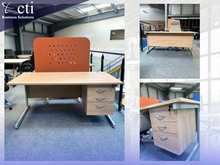 Urban Oak Office Desks With Fixed Drawers NEW