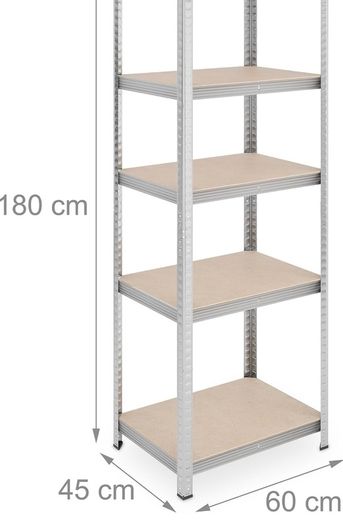 Heavy Duty Shelving Unit, Set of 2, 5 Shelves, 180 x 60 x 45 cm, 500 kg, Garage & Warehouse, Steel, Silver