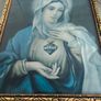 Vintage framed picture features a classic print of the Immaculate Heart of Mary, framed in an ornate gilded wood Image 2