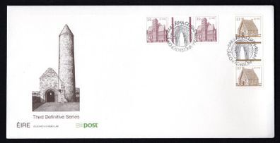 1986 Ireland Architecture Definitive Stamp (Third) Series (32p St MacDara's Church, St. Mac Dara's Island, Galway & 39p Cormac's Chapel) Gutter Pairs An Post First Day Cover (FDC)
