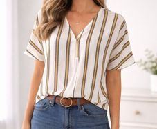Women's V-neck blouse featuring a vertical striped pattern: Size 12