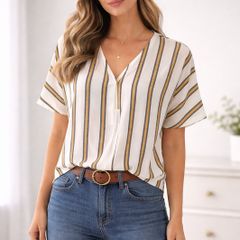 Women's V-neck blouse featuring a vertical striped pattern: Size 12