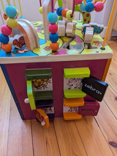 zany zoo wooden activity cube
